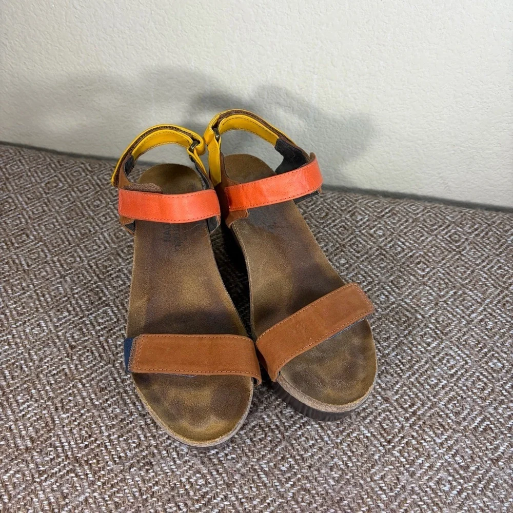 NAOT Miracle Wedge Slingback Sandals Womans 40US 9 Multi Color Cork Footbed GUC